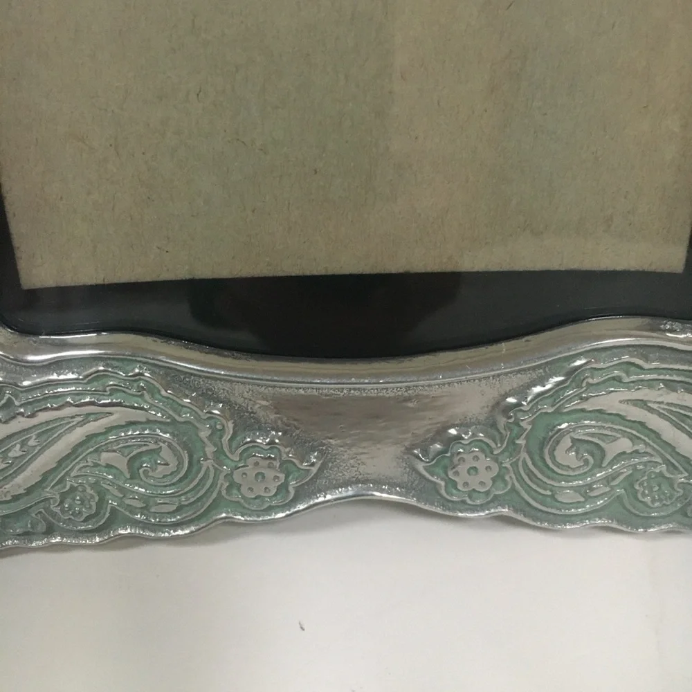 Vintage 1960’s Silver Green Paisley Picture Frames Set of 2 4x6
